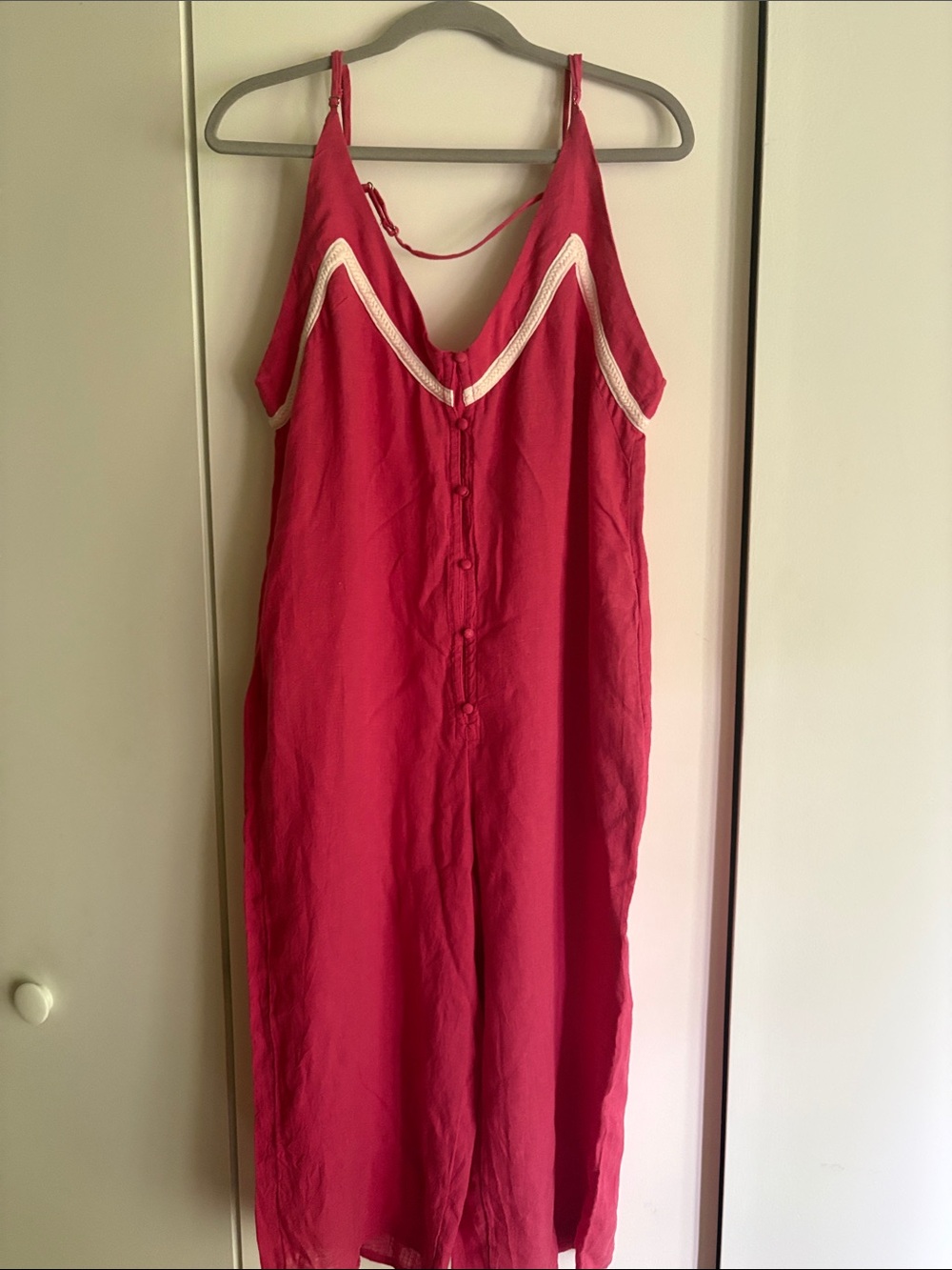 Women’s Red Sleeveless Jumpsuit with Contrast Trim